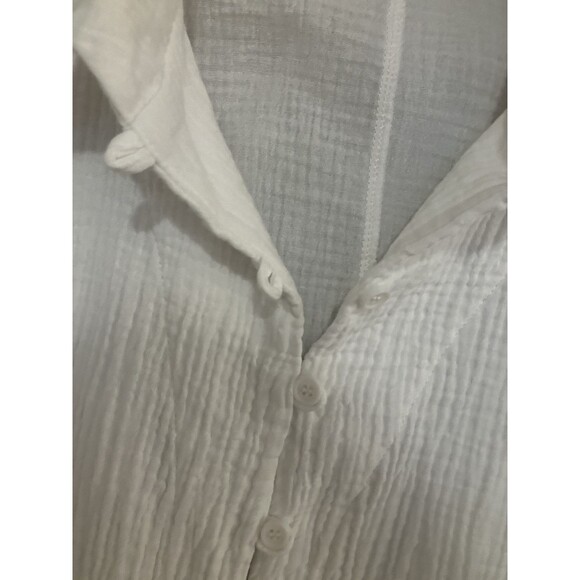 Kirious Women’s L White Button-Up Gauzy Boho Beach Resort Relaxed Top - Picture 4 of 9